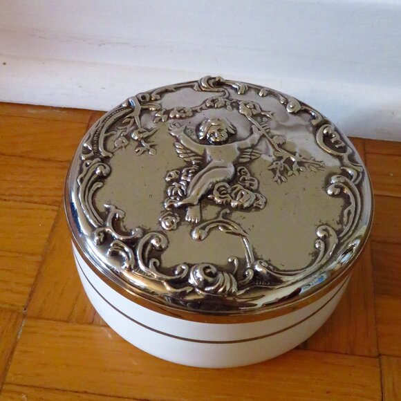 Cute jewelry container with mirror and silver angel cover ,ceramic container - Picture 1 of 11